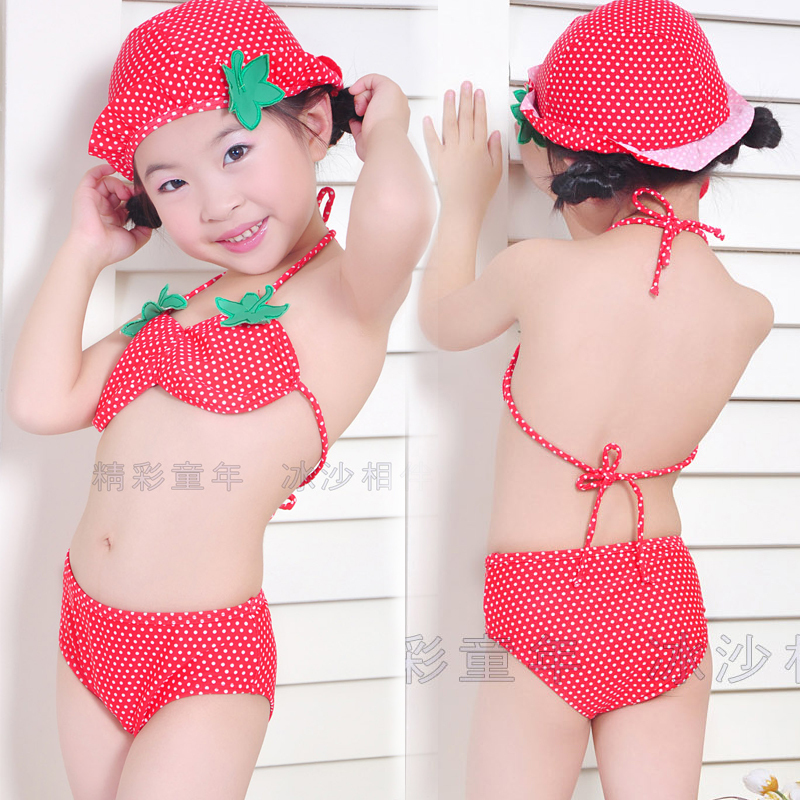 Girl swimwear bikini split female child of strawberry swimwear child swimwear gossip