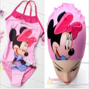 girl swimwear  girl  one-piece swimsuit    2013newest   cartoon printed  clothing and  cap combination