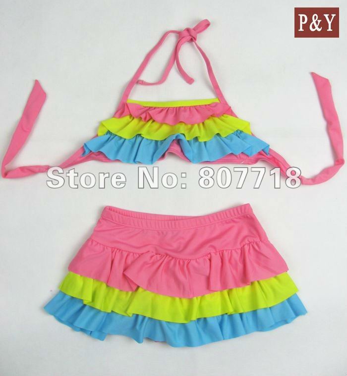 Girl Swimwear Rainbow Bikini Wholesale High Quality Designer Children Rainbow Ruffled Swimsuit Toddler Swimwear
