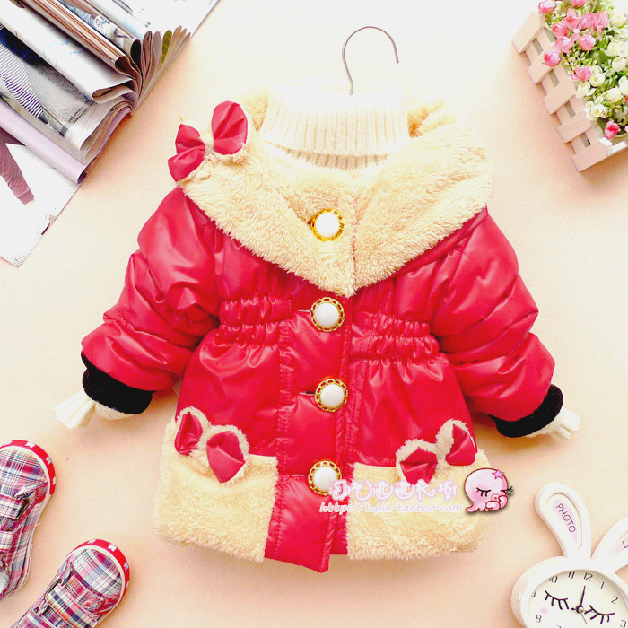 Girl winter Parkas thickening wadded jacket baby plus velvet thermal cotton-padded jacket cotton-padded jacket toddler's wear