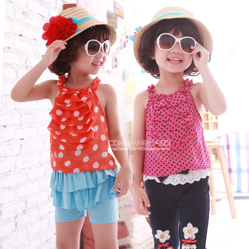 Girls baby sleeveless T-shirt 2013 summer cool chiffon children's child clothing summer vest 3957 free shipping