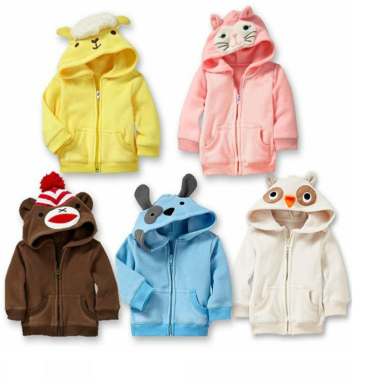 girls boys children hoodies thick fleece coat fit 1-6yrs baby kids cardigan jacket outerwear clothing 25pcs/lot 5size 5color
