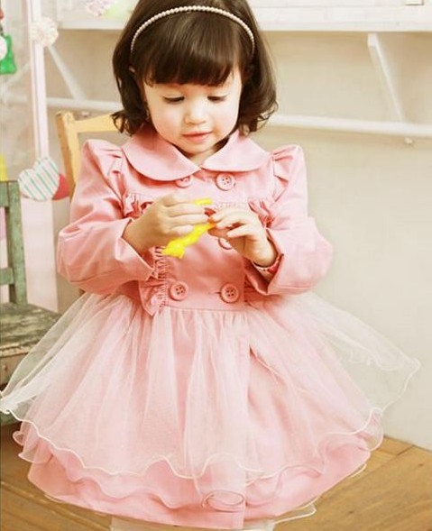 Girls clothing 2012 autumn children's clothing princess double breasted skirt-type tent yarn long design trench female child