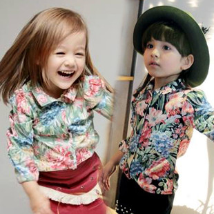 Girls clothing 2013 spring and autumn fashion floral print shirt child 100% cotton t-shirt