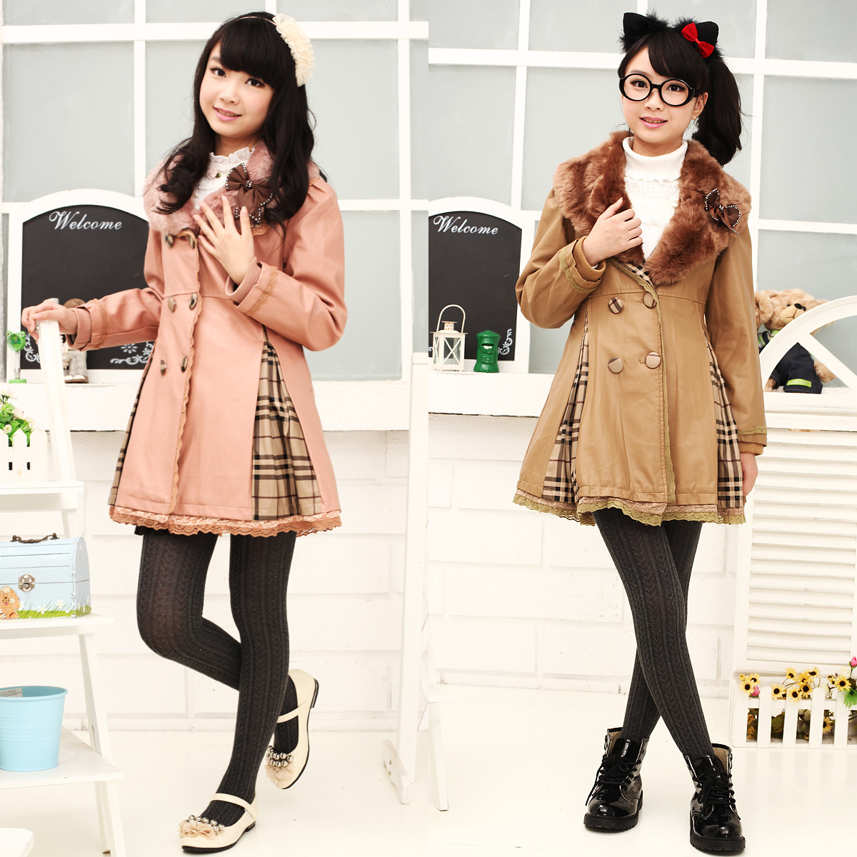 Girls clothing autumn and winter 2012 child women's child leather clothing outerwear leather trench thickening overcoat