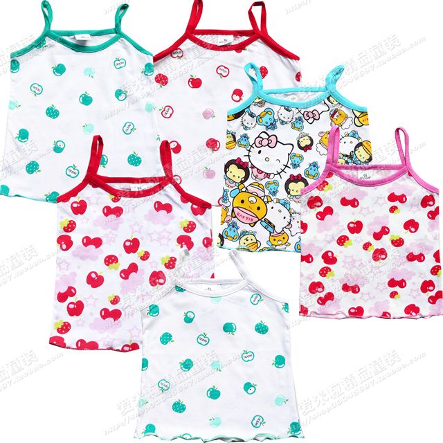 Girls clothing baby summer clothing 100% cartoon cotton spaghetti strap top T-shirt dx015 sleeveless undershirt