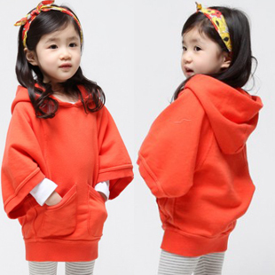 Girls clothing batwing sleeve plus velvet thickening with a hood casual sweatshirt 0228-hh11 FREE SHIPPING