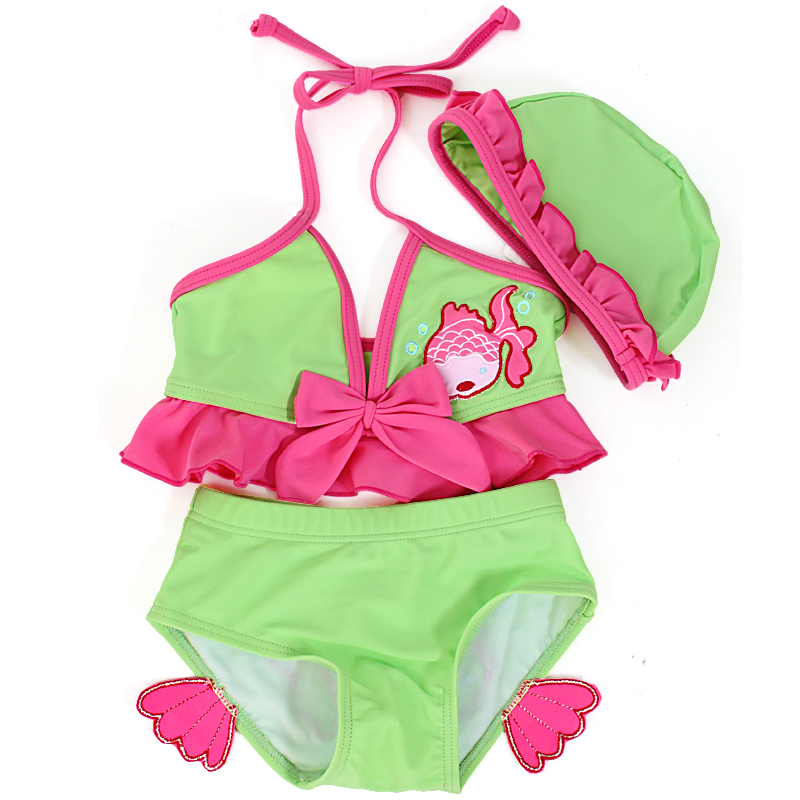 Girls clothing bikini swimming trunks swimwear swimming cap child triangle set 0906