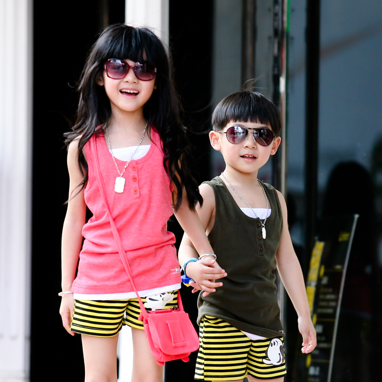 Girls clothing boys summer clothing 2013 personalized faux two piece sleeveless T-shirt small vest