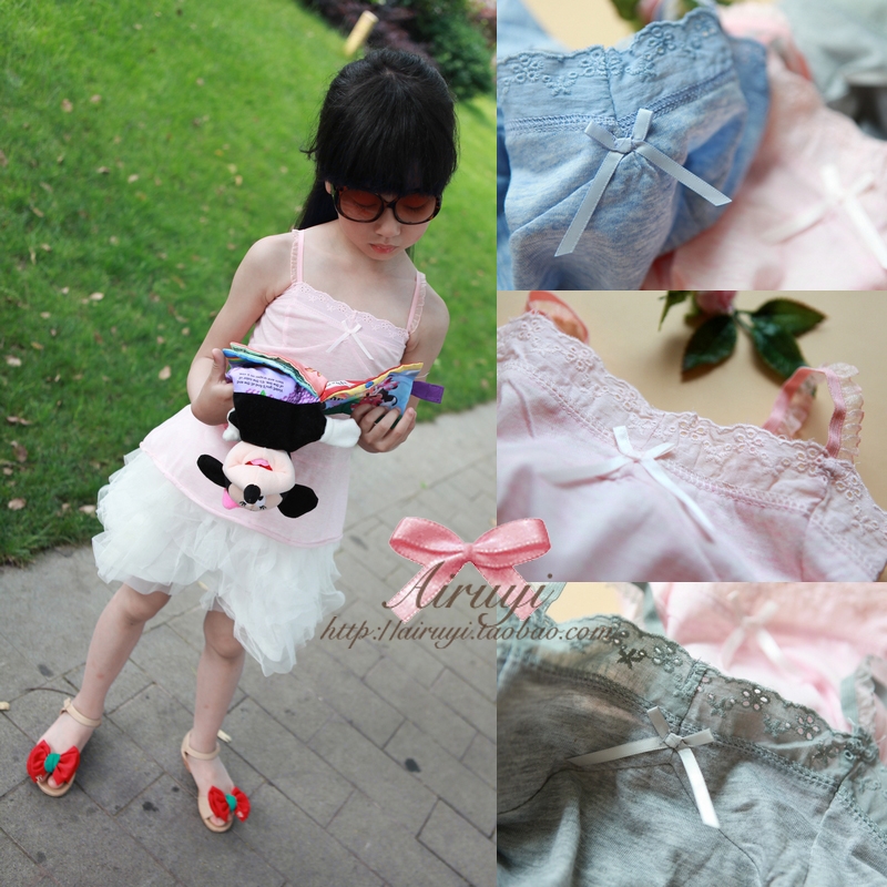 Girls clothing cotton single laciness bow skirt spaghetti strap top