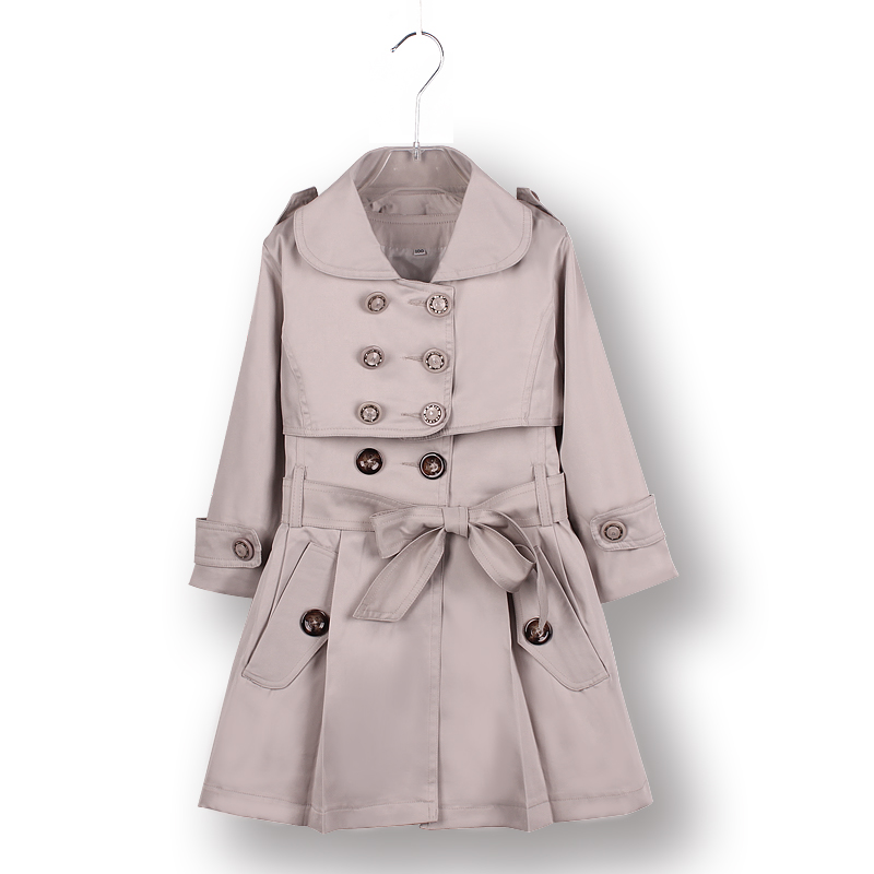 Girls clothing double breasted trench long-sleeve coat overcoat tank dress 7336