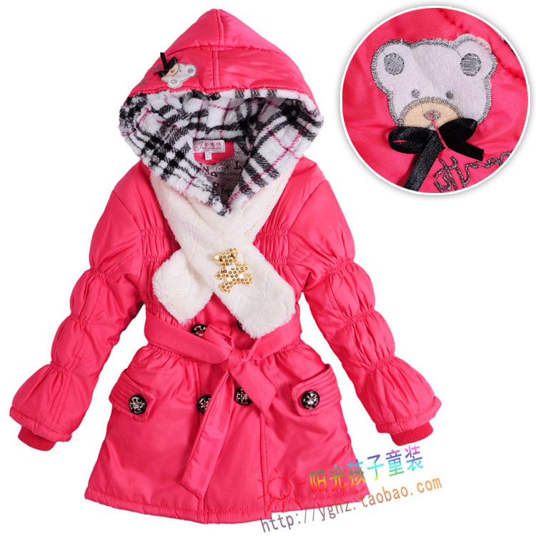 Girls clothing female child autumn and winter trench outerwear bear spring and autumn scarf 603