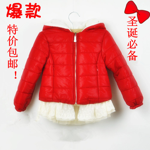 Girls clothing lace velvet liner wadded jacket cotton-padded jacket cotton-padded jacket outerwear