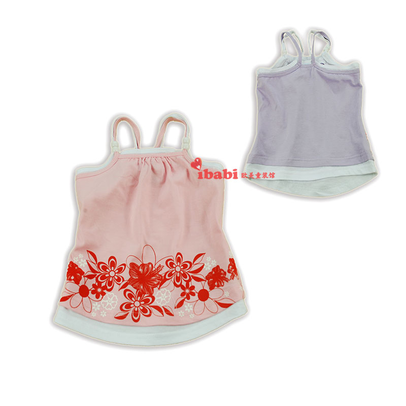 Girls clothing print 100% cotton spaghetti strap top baby small vest pumpkin