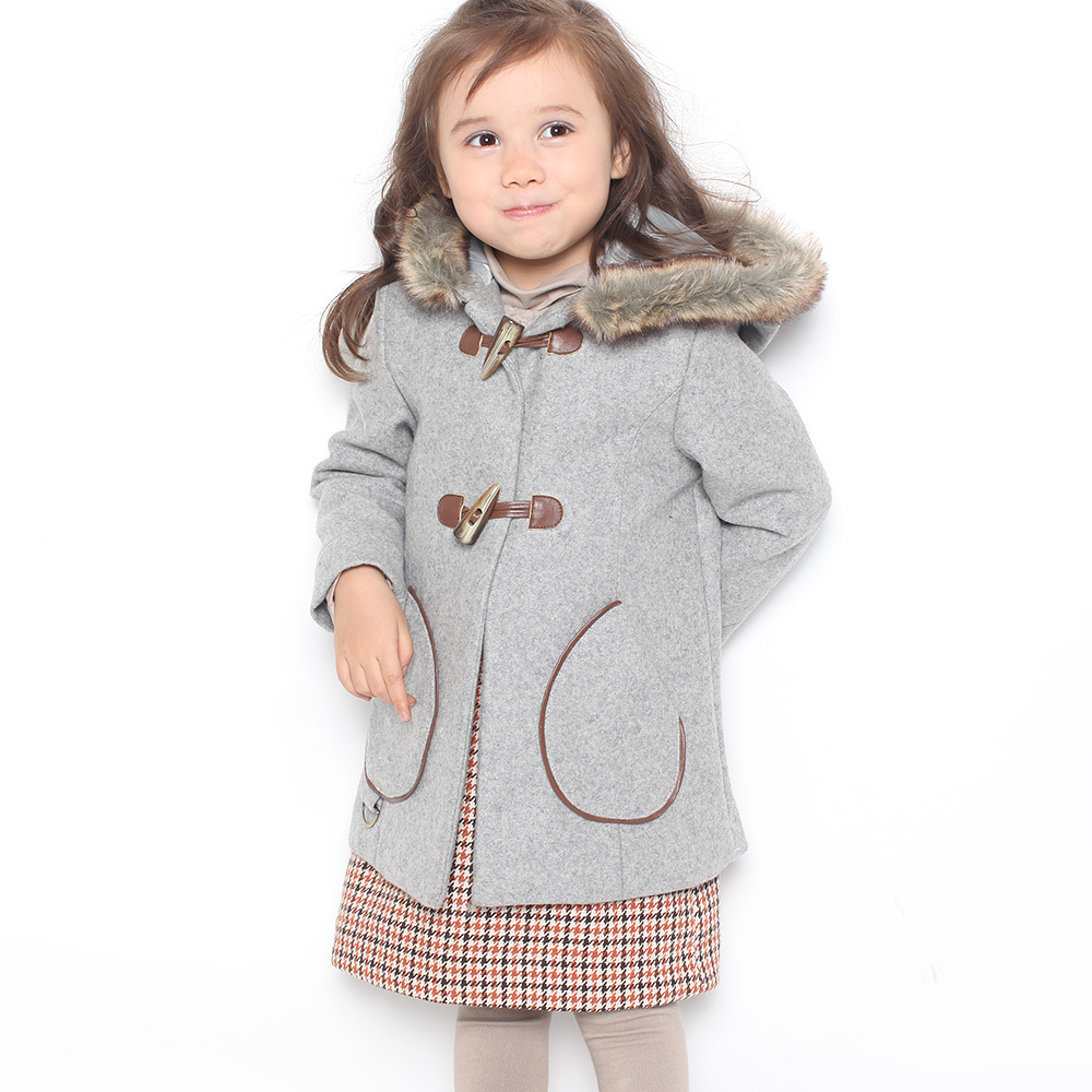 Girls clothing spring and autumn wool hooded outerwear grey thin girls overcoat trench comfortable thermal