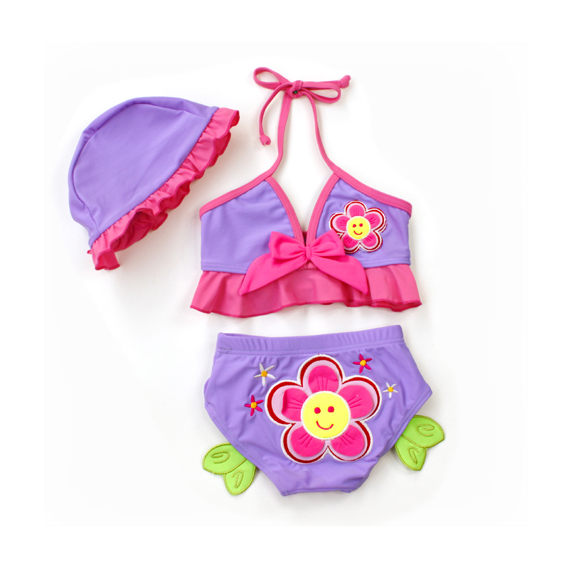 Girls clothing swimwear bikini child triangle set swimwear swimming trunks swimming cap summer