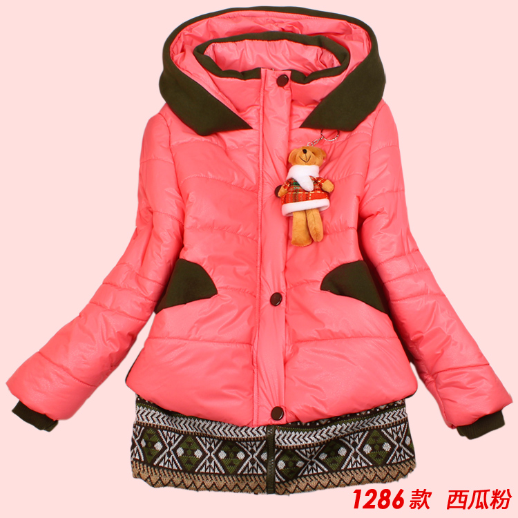 Girls clothing wadded jacket child trench 2013 with a hood thickening cotton-padded sweatshirt faux two piece set