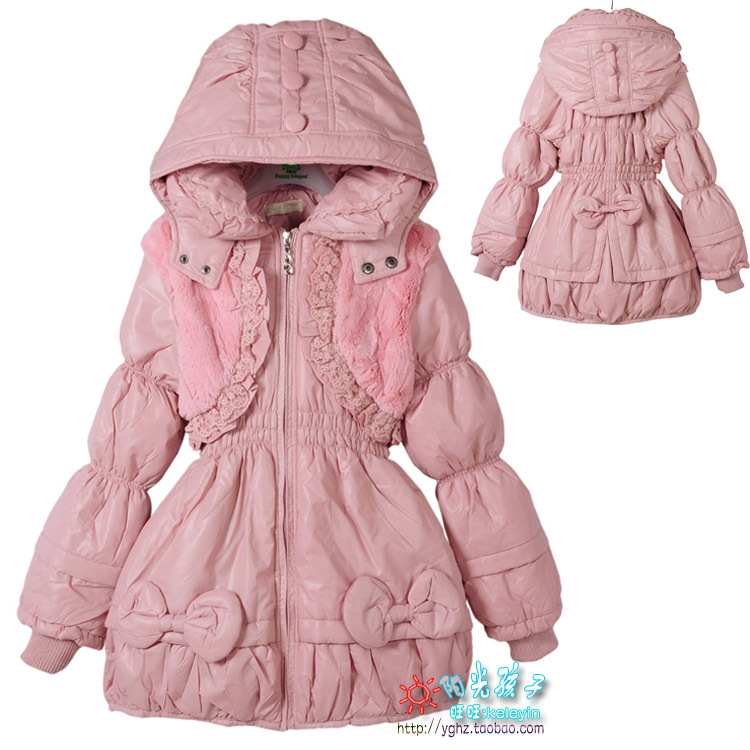 Girls clothing winter trench outerwear child clip velvet thickening trench medium-long 1190
