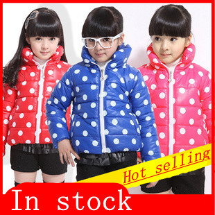 Girls coat winter jacket kids girl clothes dot coat  Girl's Cotton Padded Warm Thick Outwear 4pcs/lot free shipping 3 color