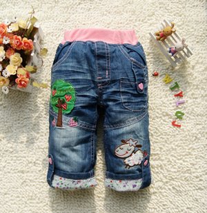 Girls Cropped Crumple Jeans With Sheep Design