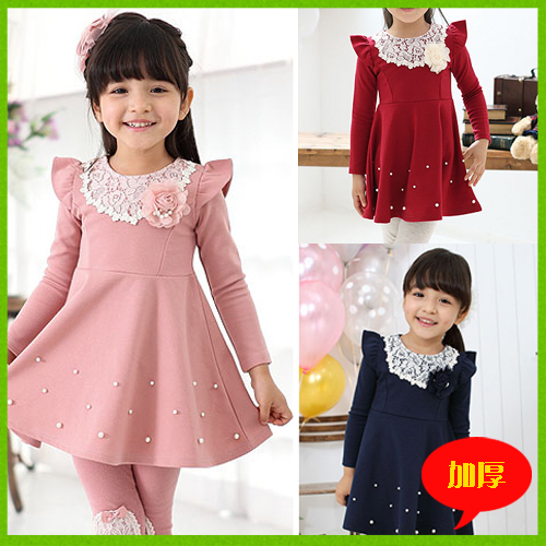 Girls dress Korean children wholesale 2013 spring sleeved princess dress flowers 5pcs/lot free shipping