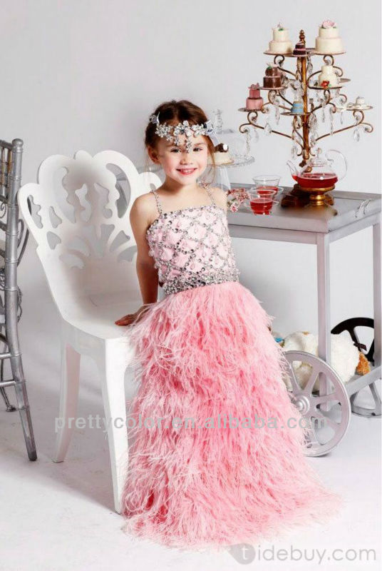 girls feather dress pageant dress for little girls spaghetti strap floor length spaghetti strap a line beaded crystal details