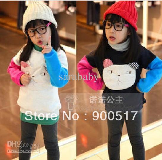 Girls hoodies Children lovely cat tops kids personality wears Winter clothing lcazsz 10d
