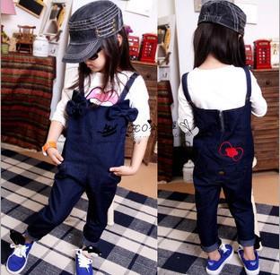 Girls jumpsuits  Free shipping blue hello kitty jeans fashion overalls LG3262CH