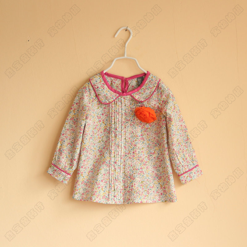 Girls kids Small flower lapel collar shirt  Thin cotton long sleeve Tops
