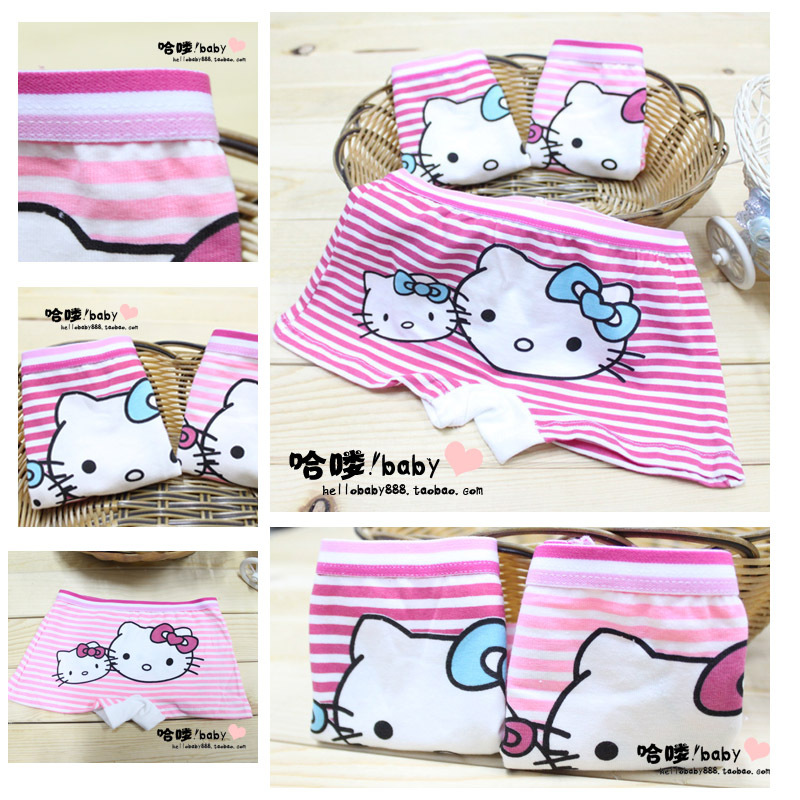Girls panties/shorts,baby girls briefs/underwear, hello-kitty striped cotton knickers,wholesale,12pcs/a lot,free shipping
