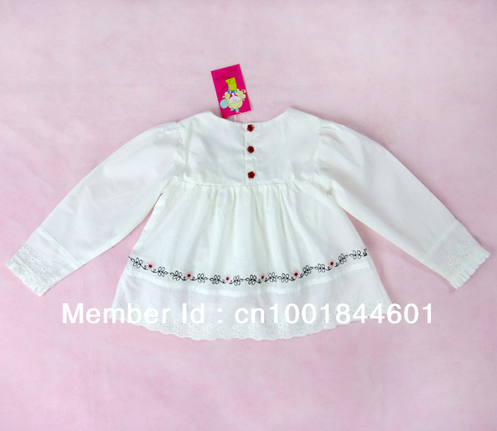 Girls' Shirt Cotton long Sleeve white with embroide