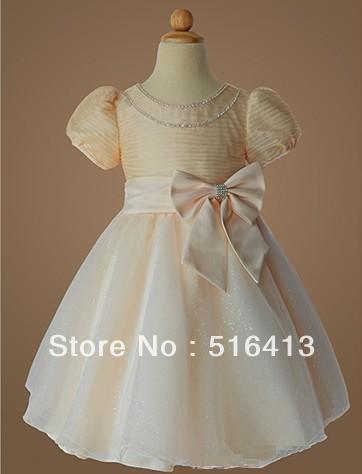 girls short sleeve satin dress fashion bow tank dress children's princess striped dress free shipping