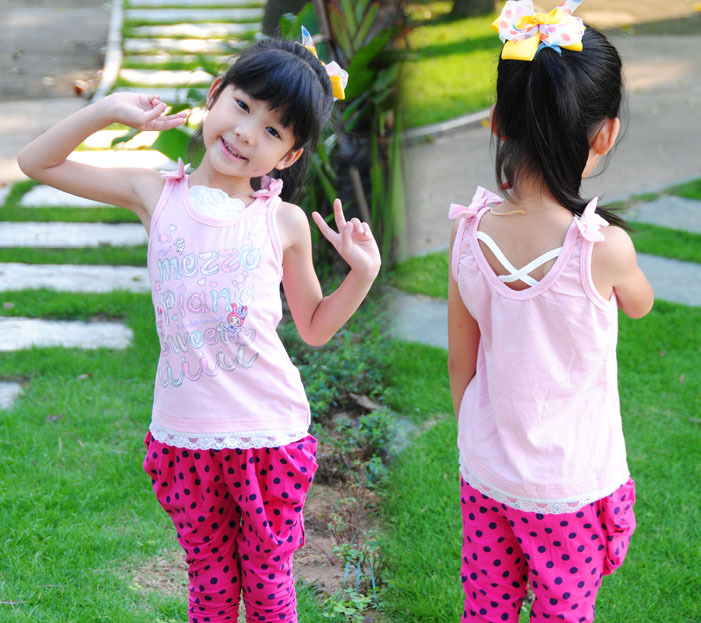 Girls summer clothing 2012 100% sweet cotton vest spaghetti strap top cartoon lace top