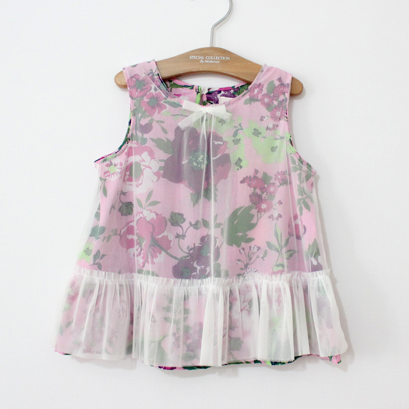 Girls summer clothing baby child ke pure cotton vest rustic flower cute shirt