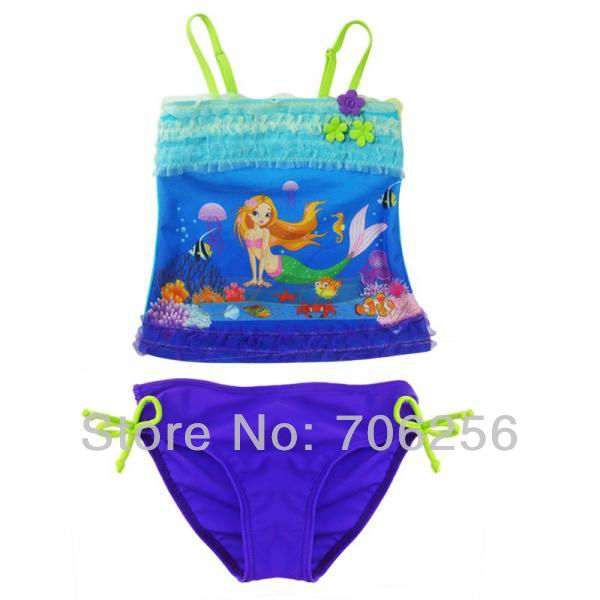 Girls Sz 2-8 Y Princess Ariel Mermaid Swimsuit Tankini Bathing Swimming Costume Free Shipping GS05