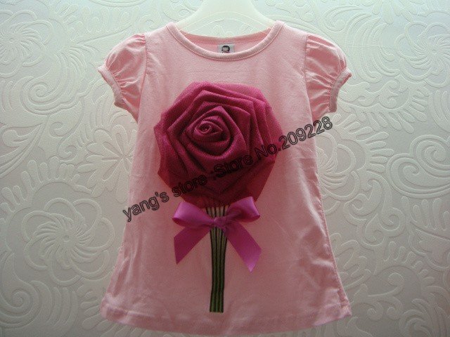 Girls T-shirt, girls top, children short-sleeved T-shirt /baby wear/kids 100% cotton t shirts    pink+red