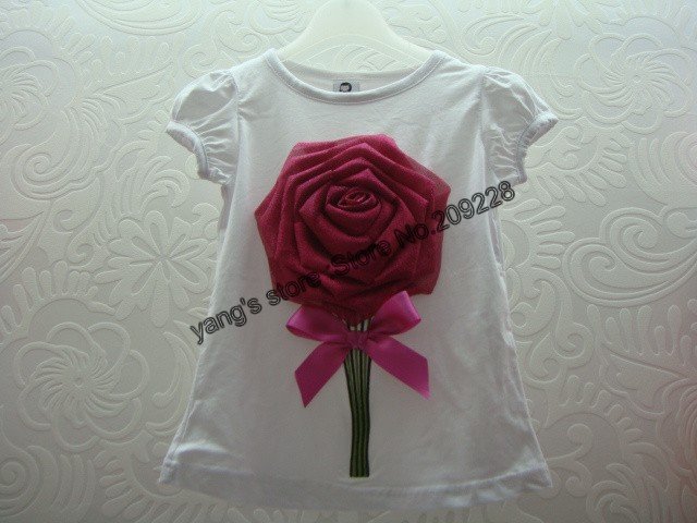 Girls T-shirt, girls top, children short-sleeved T-shirt /baby wear/kids 100% cotton t shirts  white+RED flowers