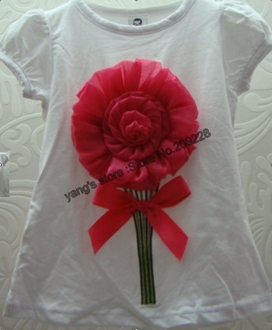 girls top, children short-sleeved T-shirt /kids t shirt 100% cotton baby t shirts white +RED flowers