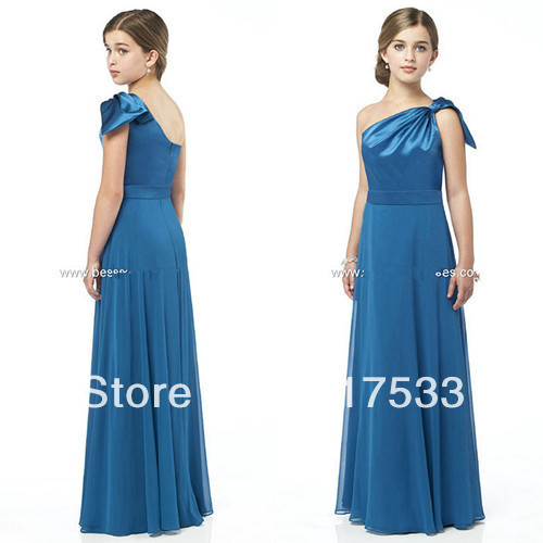 girls wedding dresses girl party dress flower 2013 junior floor length satin and chiffon bowknot on the one shoulder a line