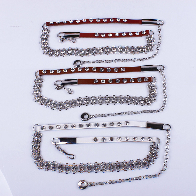 Givlie women's genuine leather strap rhinestone cowhide belt chain belt belly chain belt