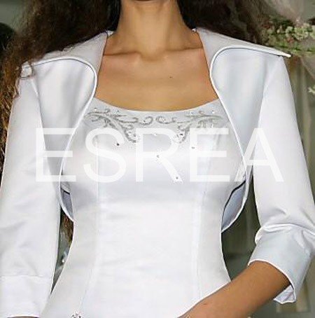 GJ007 White Satin 3/4 Sleeve Wedding Bridal Jacket