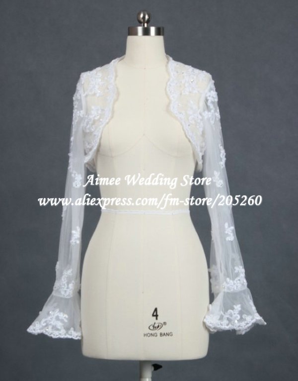 GJ03 2012 New Design Real Sample Long Sleeve Lace Wedding Jacket