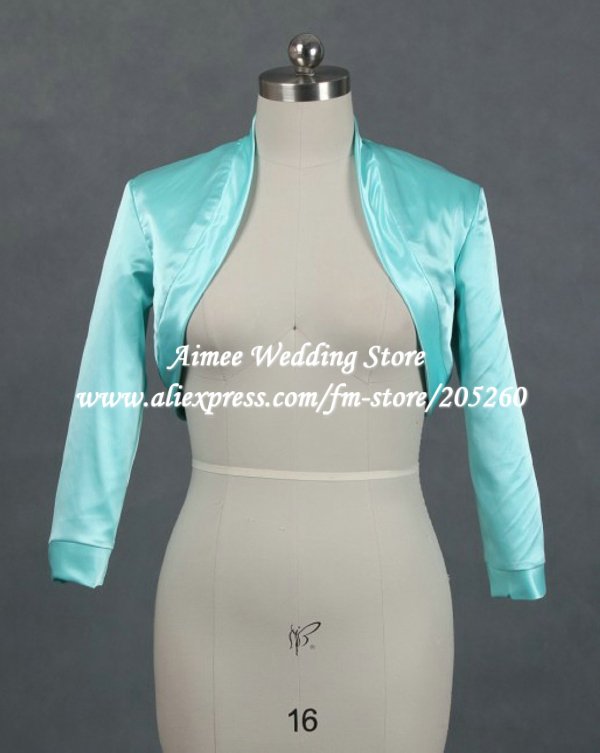 GJ13 Real Sample Long Sleeve Blue Satin Wedding Jacket
