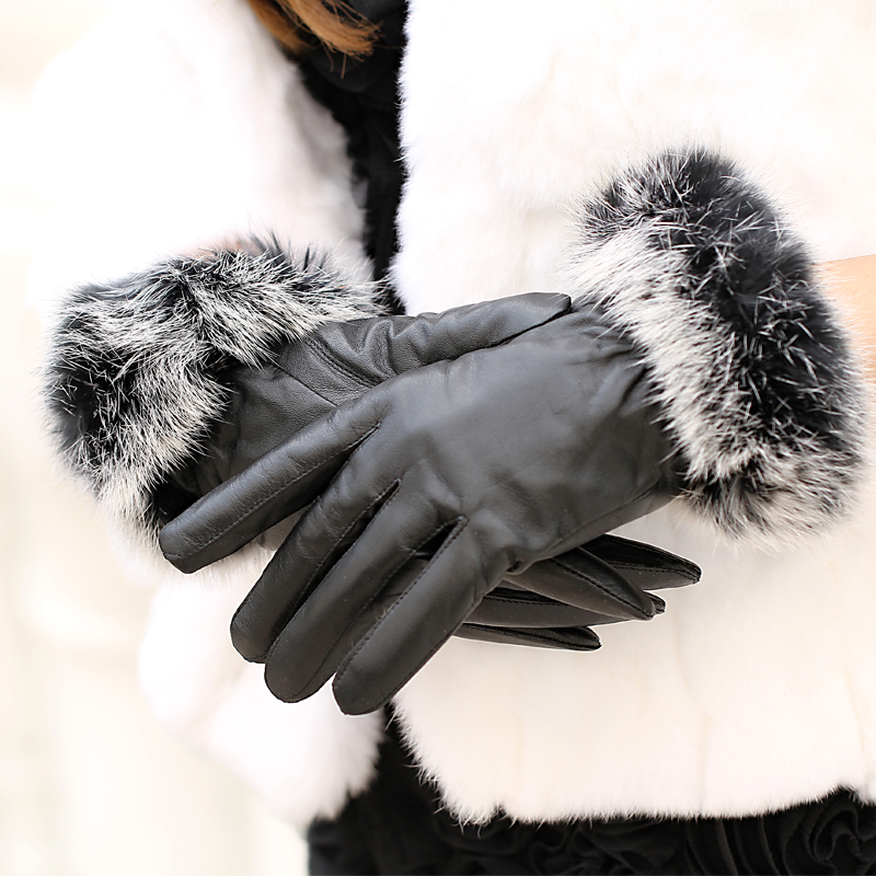 Glady quality sheepskin Gloves women's rabbit fur genuine leather Gloves winter thermal winter leather Gloves