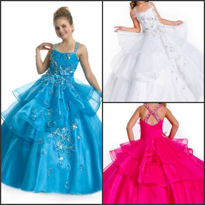Glamorous! wonderful halter beads applique ball gown sweep train ruffle flower girl dresses pageant dresses