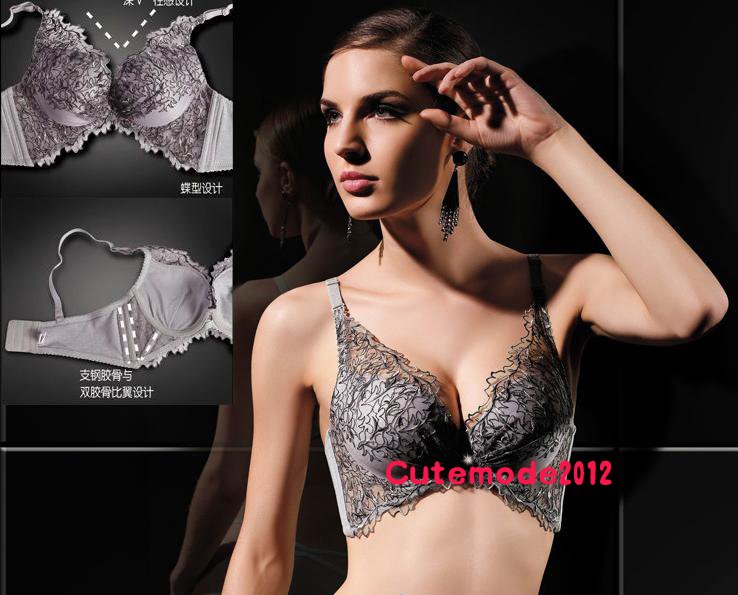 Glamour Embroidery Lace Super Shaper Push Up Deep V Bra Fashion Batterfly Design Adjust Bra BN304