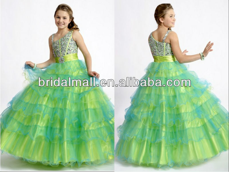 Glamourous crystal beads bodice ball gown two tone tone flower girl dresses prom dress pageant dress JY035
