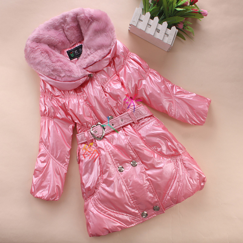 Globalsources clothing down coat h5881 female child 120 - 140 pink fruit green 90 goatswool