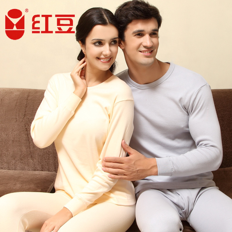 Globalsources thermal underwear full 100% cotton thin long johns long johns male women's low o-neck cotton sweater set