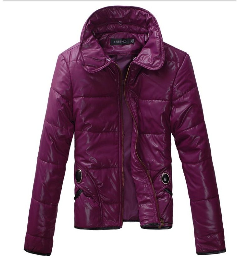 Glossy chromic zipper short design strip-line cotton autumn and winter women wadded jacket outerwear
